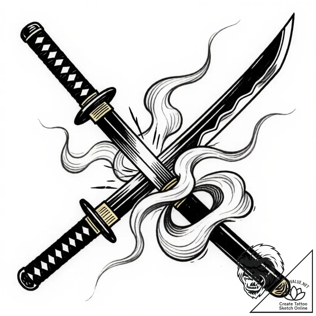 Tattoo sketch a katana or samurai sword pierc... - style Flux Inscriptions - tattoo sketch (21.11.2025 05:45)