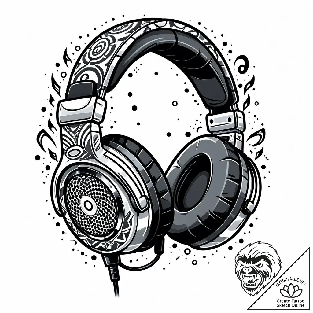 Tattoo design a gaming headset with a microph... - style Jaeger Mini - tattoo sketch (21.11.2025 07:45)
