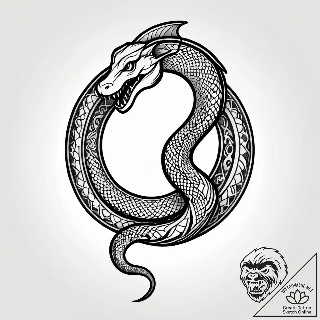 Dark serpent through ancient arch, tattoo fla... - style Jagger Old - tattoo sketch (21.11.2025 08:05)