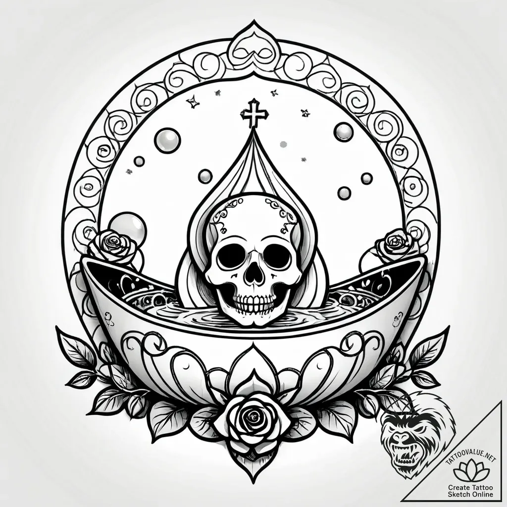 A whimsical bubble bath with toy boats, relax... - style Jagger Old - tattoo sketch (21.11.2025 10:45)