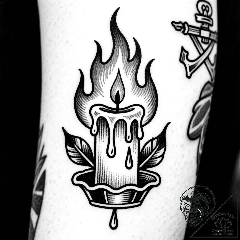 Tat tattoo sketch, ornate candle with drippin... - style Flux Inscriptions - tattoo sketch (21.11.2025 11:05)