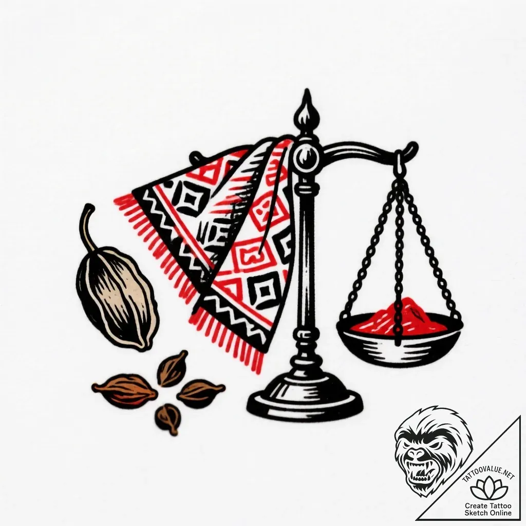 The vibrant colors of an indian spice market.... - style Flux Inscriptions - tattoo sketch (21.11.2025 16:25)