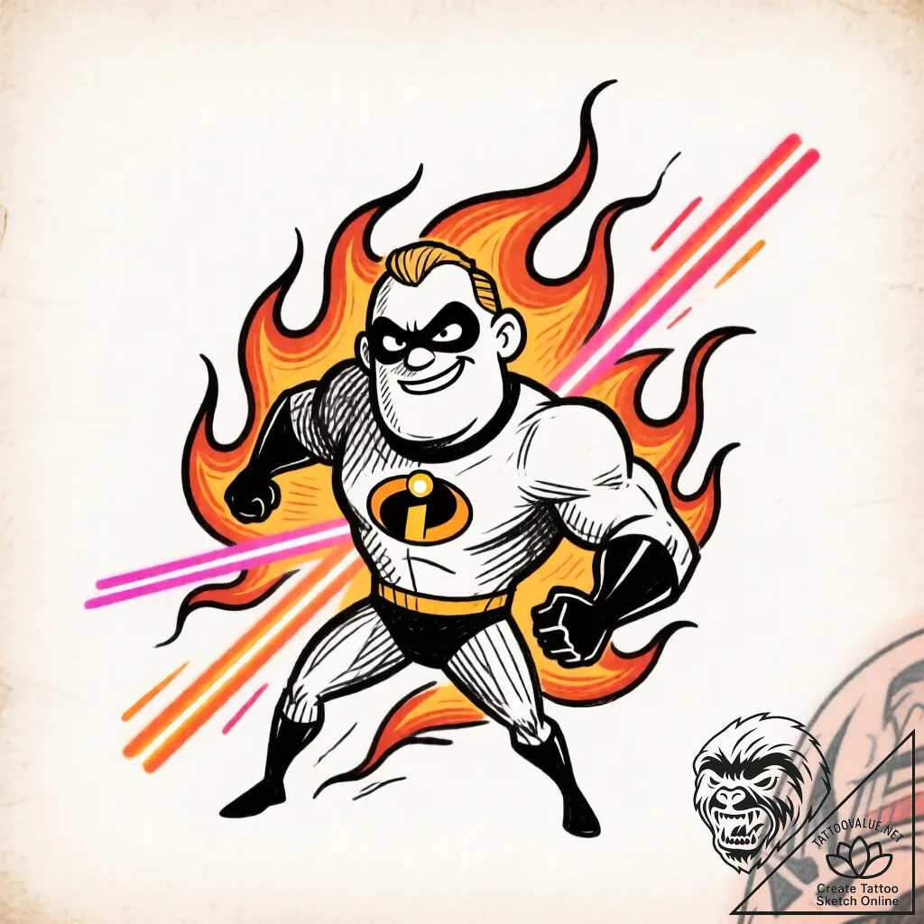 Tattoo sketch, jack-jack surrounded by fire a... - style Flux Inscriptions - tattoo sketch (21.11.2025 17:40)