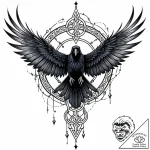 Arcane raven with runes on wings, tattoo draw… – style Jaeger Mini – tattoo sketch (21.11.2025 23:24)
