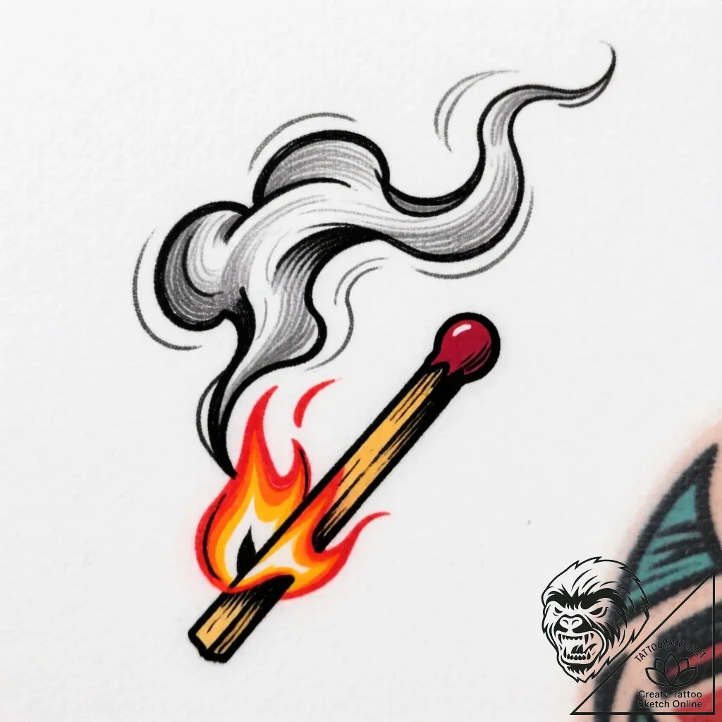 A burnt matchstick, smoke still curling from... - style Flux Inscriptions - tattoo sketch (22.11.2025 00:05)