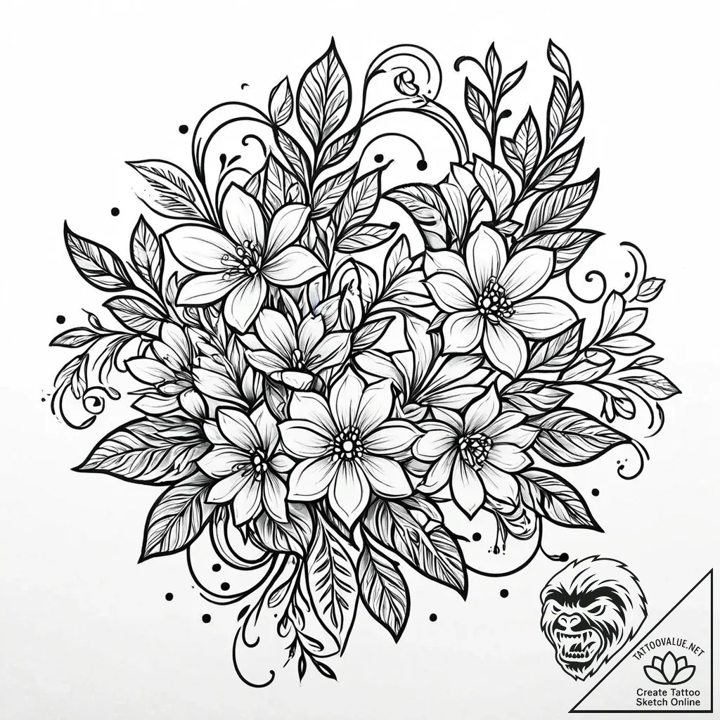 Tattoo sketch a delicate bouquet where each f... - style Jaeger Mini - tattoo sketch (22.11.2025 03:24)