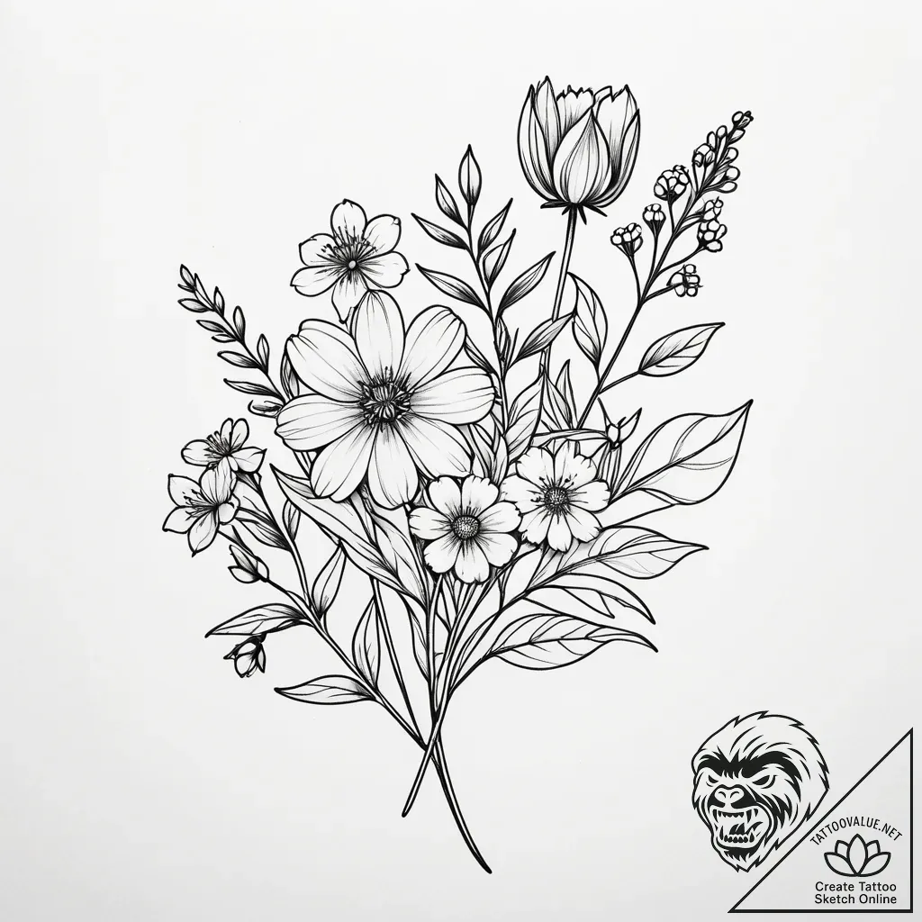 Tattoo sketch, dainty cluster of tiny wildflo... - style Jaeger Simple - tattoo sketch (22.11.2025 05:45)