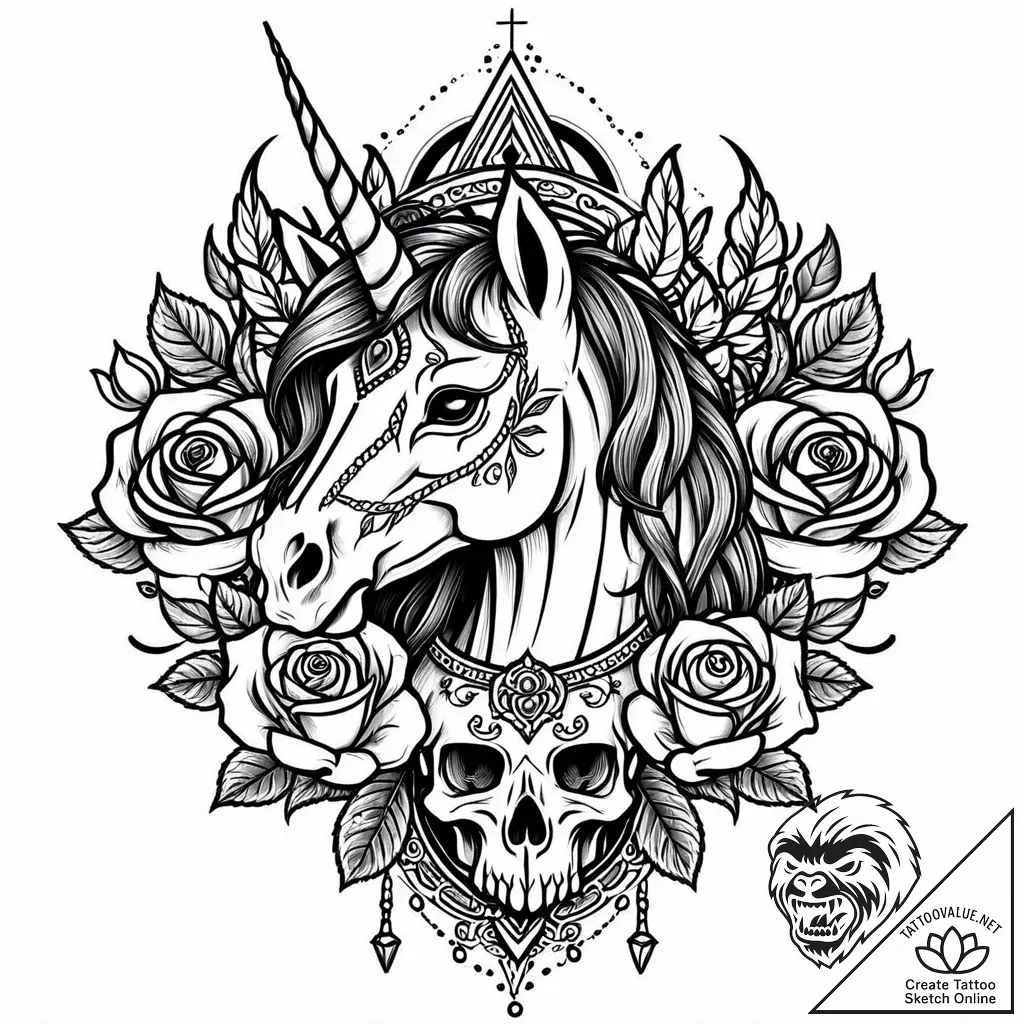 Unicorn, graceful and ethereal, not cartoonis... - style Jaeger Mini - tattoo sketch (22.11.2025 10:05)