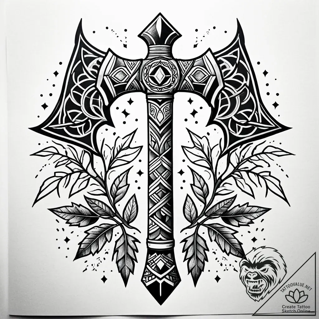 A powerful tattoo design of perun's axe, inte... - style Jaeger Simple - tattoo sketch (22.11.2025 11:05)