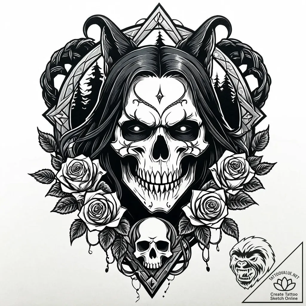 Tattoo sketch, dark forest with glowing eyes... - style Jaeger Mini - tattoo sketch (22.11.2025 11:25)