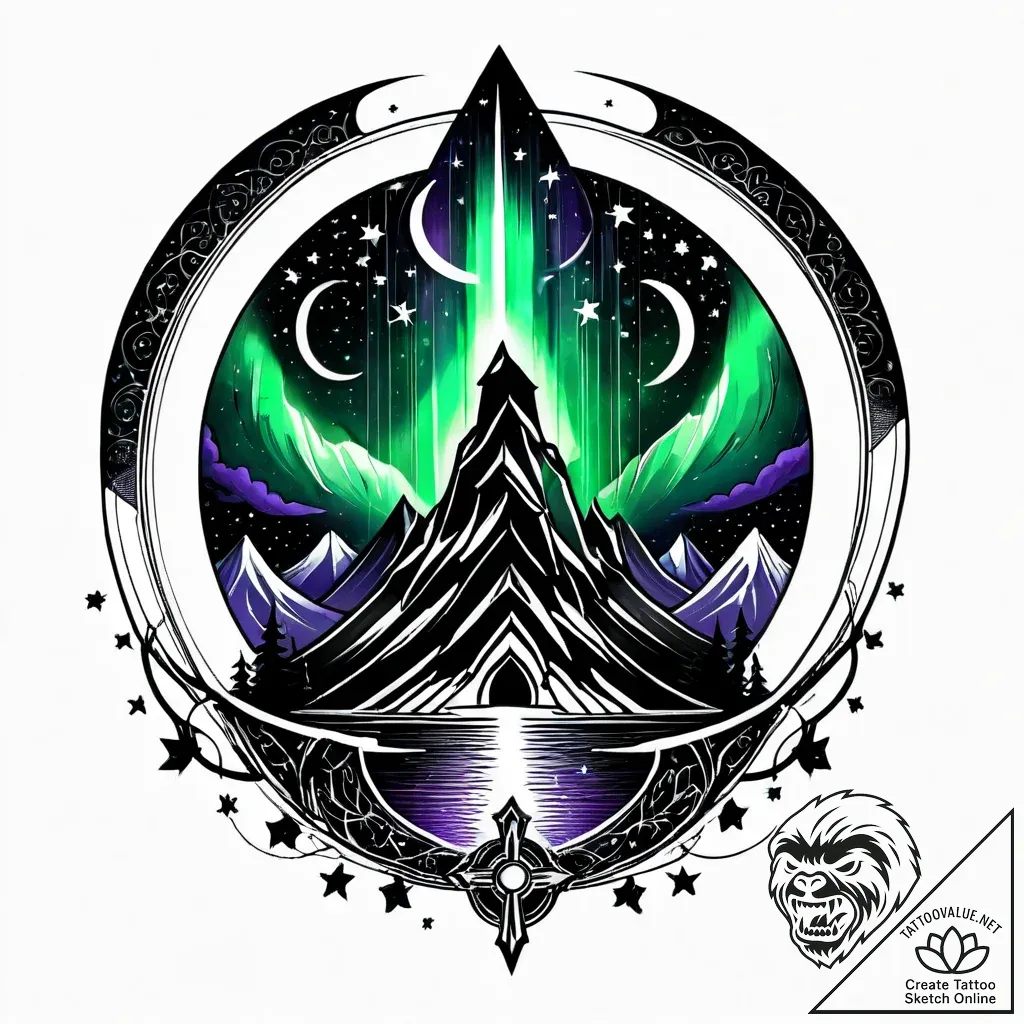 Tat tattoo sketch, northern lights shimmering... - style Jagger Old - tattoo sketch (22.11.2025 14:25)