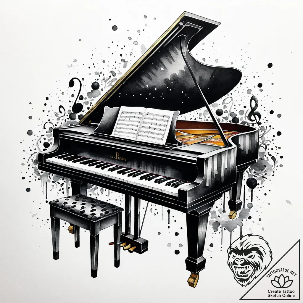 Tattoo sketch, grand piano keyboard flowing i... - style Jaeger Simple - tattoo sketch (22.11.2025 16:25)