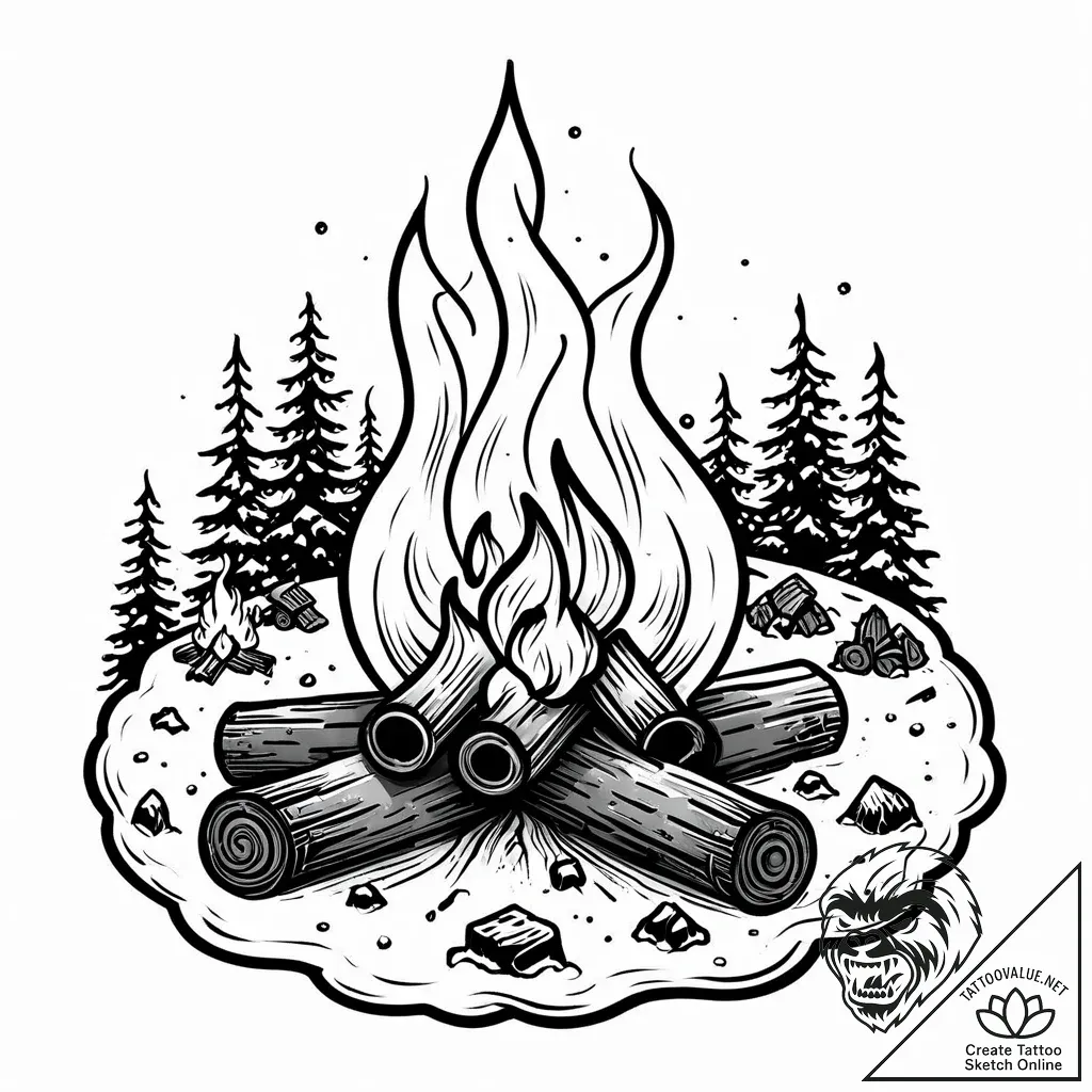 A powerful burning campfire in snow, warmth,,... - style Jaeger Mini - tattoo sketch (22.11.2025 17:44)