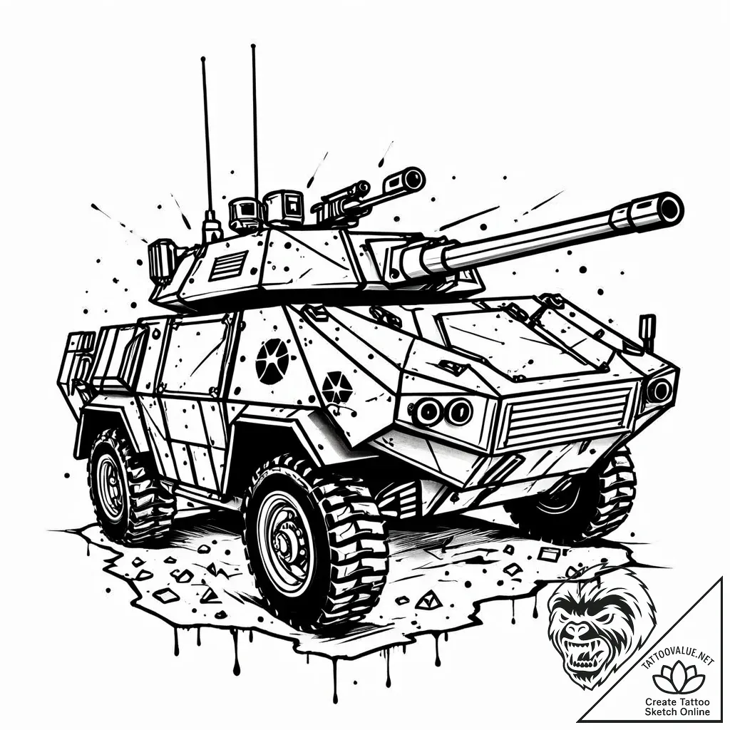 Tattoo design a generic military vehicle outl... - style Jaeger Mini - tattoo sketch (22.11.2025 19:05)