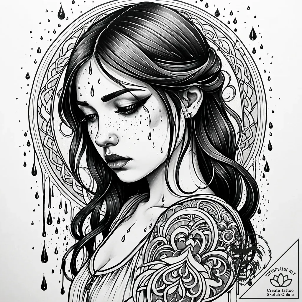 Tattoo sketch, sadness with raindrops falling... - style Jaeger Simple - tattoo sketch (22.11.2025 20:05)
