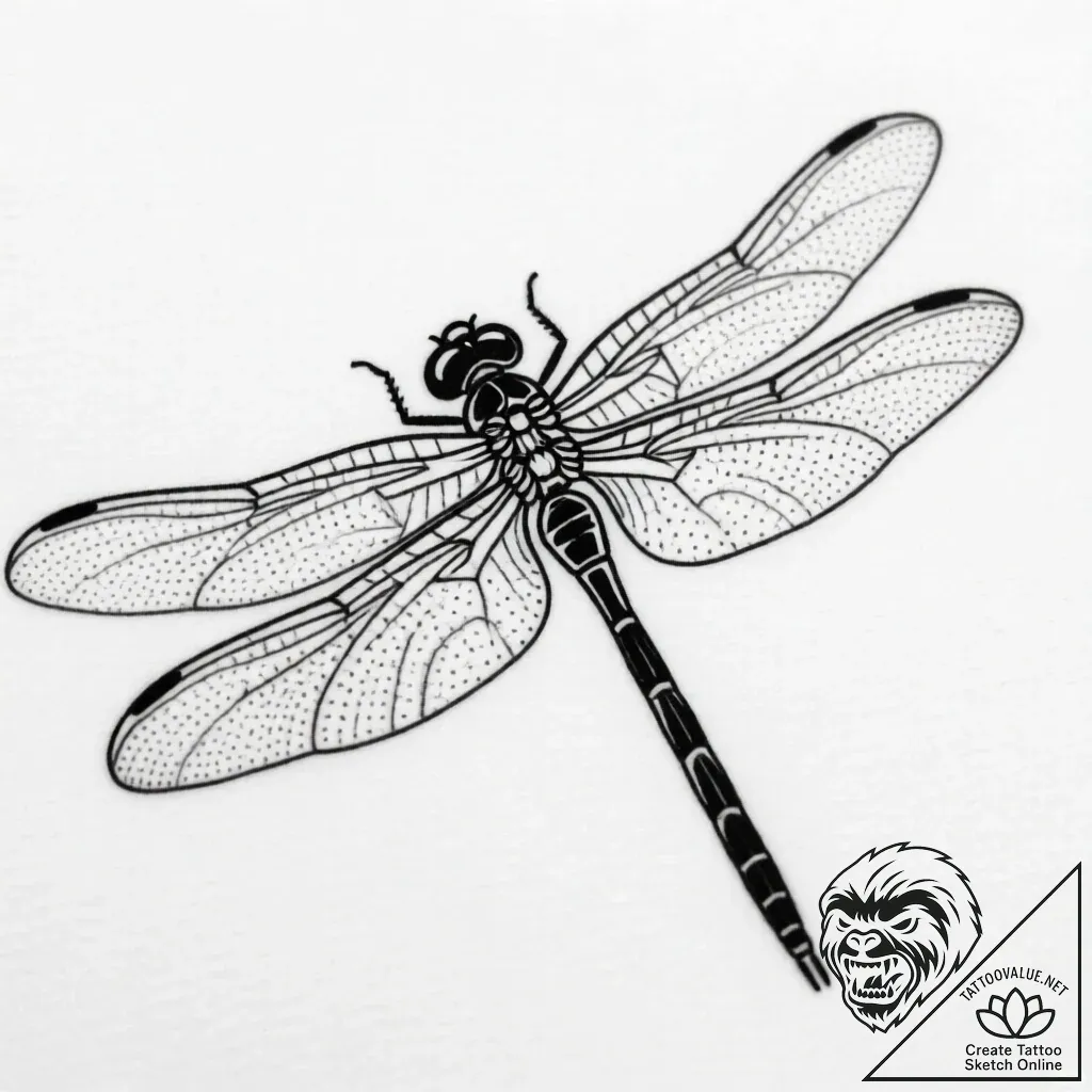 Tattoo sketch, thin line dragonfly with detai... - style Flux Inscriptions - tattoo sketch (22.11.2025 23:45)
