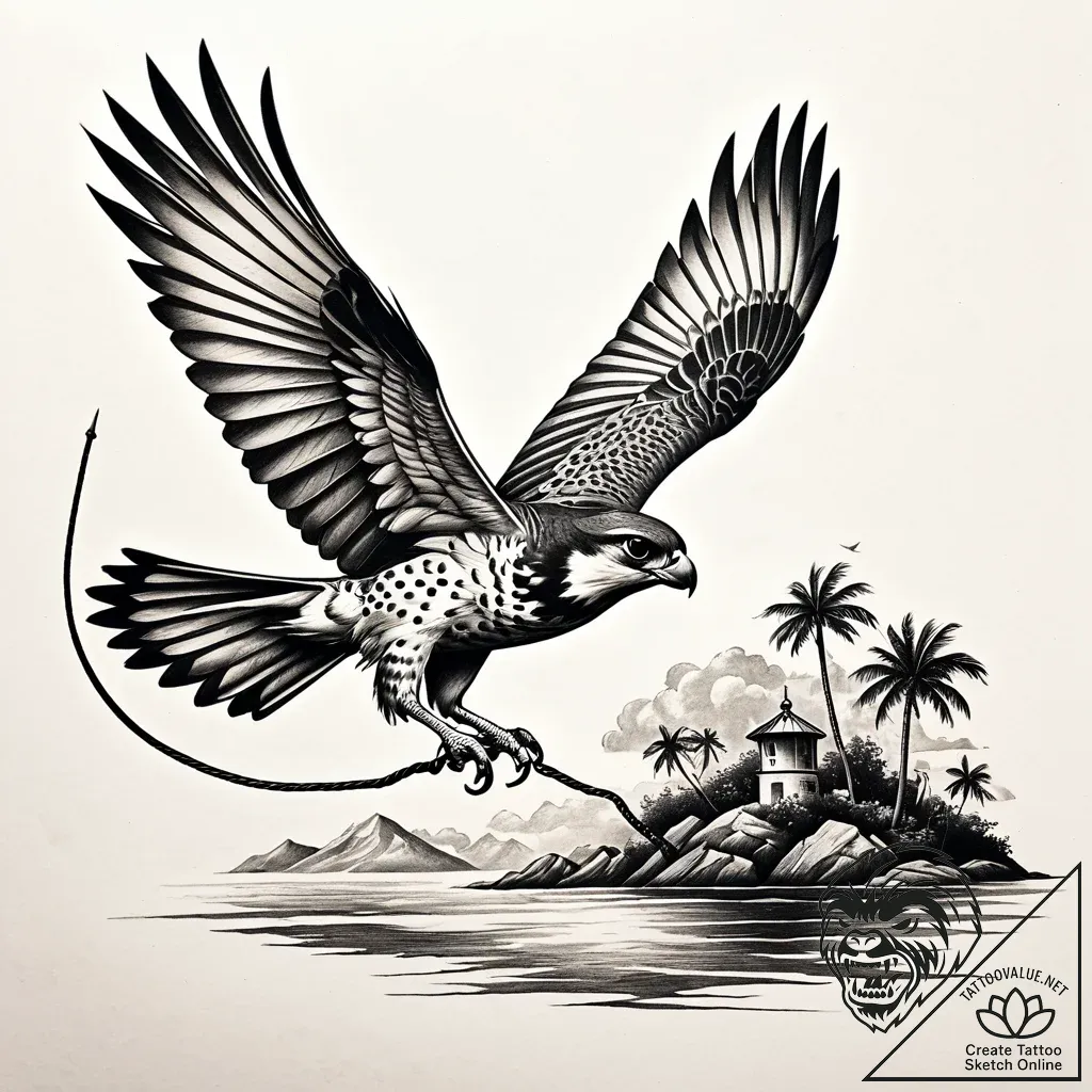 Tattoo sketch, sparrowhawk flying over island... - style Jaeger Simple - tattoo sketch (23.11.2025 00:05)