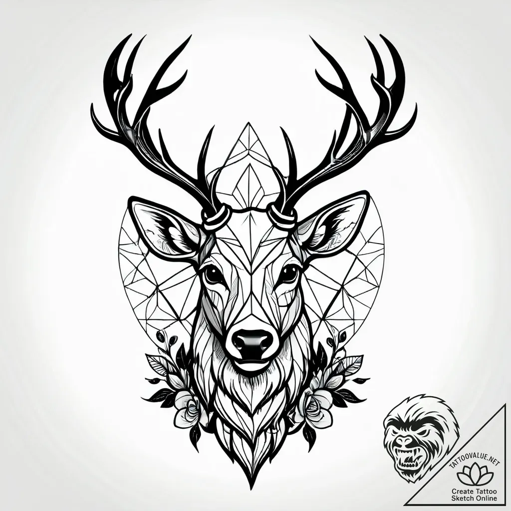 Tattoo sketch, horned stag with twisting antl... - style Jagger Old - tattoo sketch (23.11.2025 00:44)