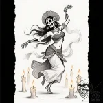 Tat tattoo sketch, la muerte dancing with can… – style Flux Inscriptions – tattoo sketch (23.11.2025 01:05)