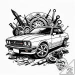 The inside of a busy, gritty auto repair shop… – style Jagger Old – tattoo sketch (23.11.2025 02:05)