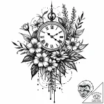 Clock hands made of wilting flower stems, tat… – style Jaeger Mini – tattoo sketch (23.11.2025 05:44)