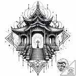 Temple gate beneath spectral rift, tattoo dra… – style Jaeger Mini – tattoo sketch (23.11.2025 07:04)