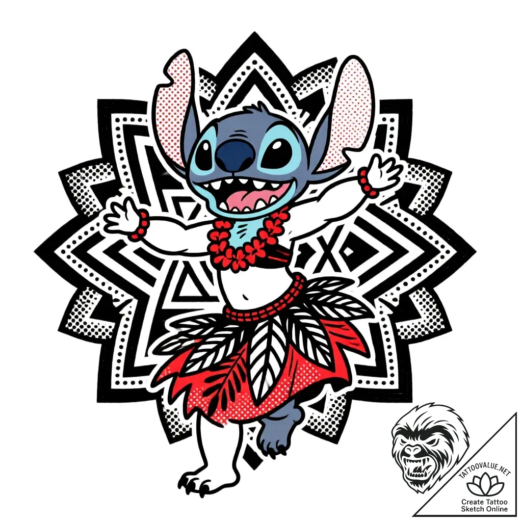 Tattoo sketch, lilo dancing with hula skirt,... - style Flux Inscriptions - tattoo sketch (23.11.2025 07:45)