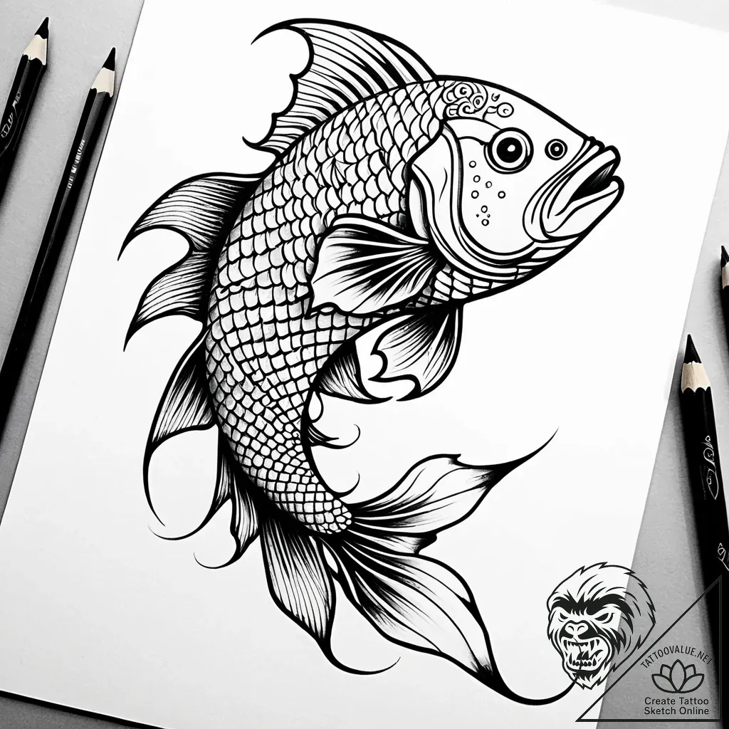 Arcane fish with ethereal fins, tattoo flash... - style Jaeger Simple - tattoo sketch (23.11.2025 09:24)