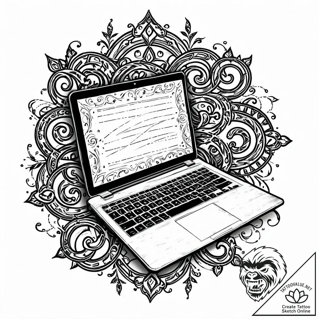 Tat tattoo sketch, programmer’s glowing lapto... - style Jaeger Mini - tattoo sketch (23.11.2025 16:25)