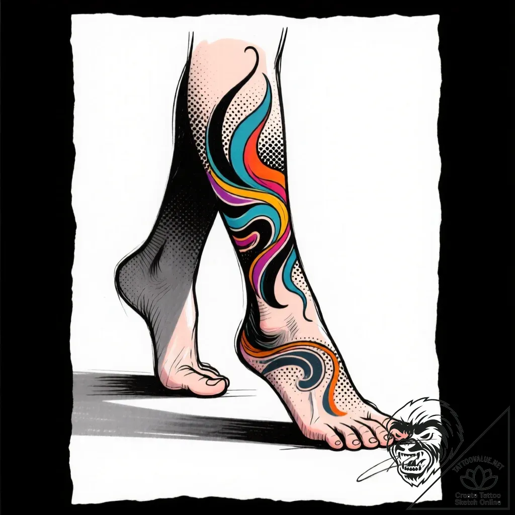 Tat tattoo sketch, dancer’s feet poised on st... - style Flux Inscriptions - tattoo sketch (23.11.2025 17:05)