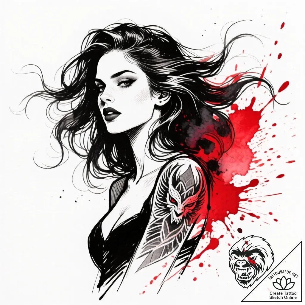 Tattoo sketch, eep crood running with wild ha... - style Flux Inscriptions - tattoo sketch (23.11.2025 19:25)