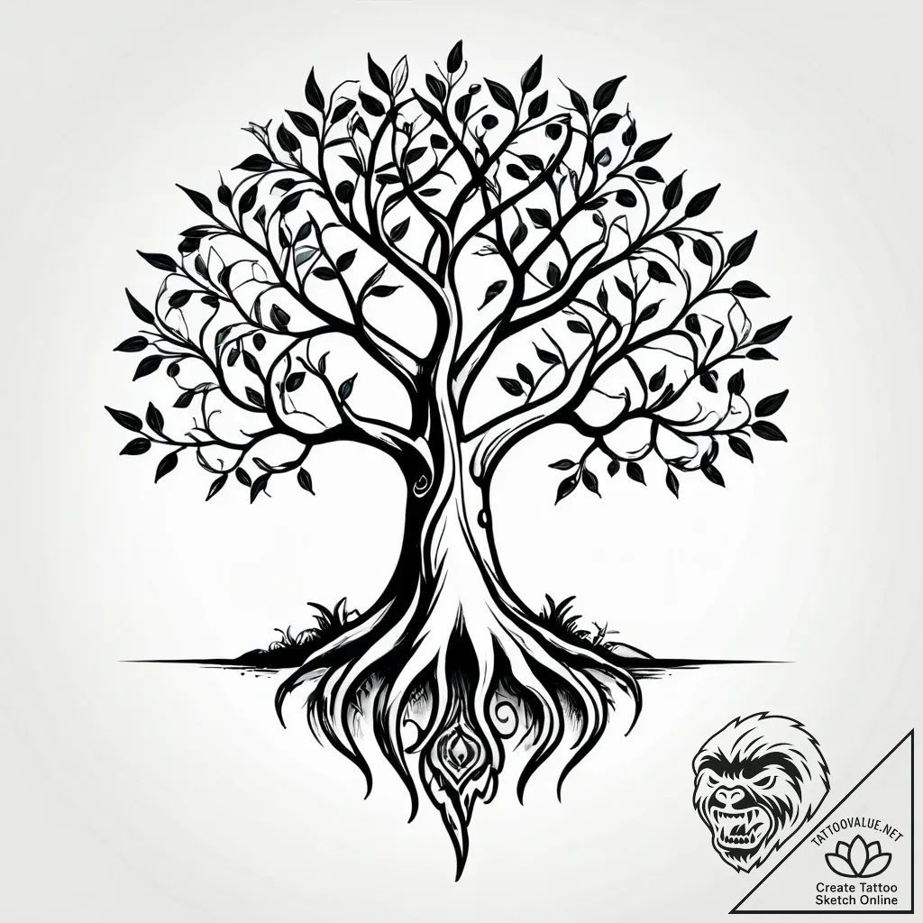 Forgotten tree with bone roots, tattoo sketch... - style Jagger Old - tattoo sketch (23.11.2025 20:25)