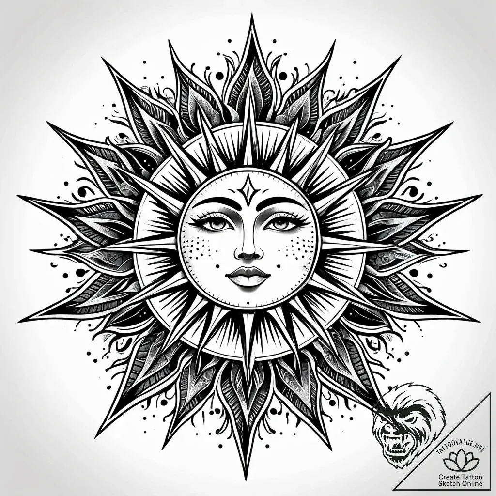 Tattoo sketch: dazhbog depicted as a radiant... - style Jaeger Simple - tattoo sketch (23.11.2025 22:24)
