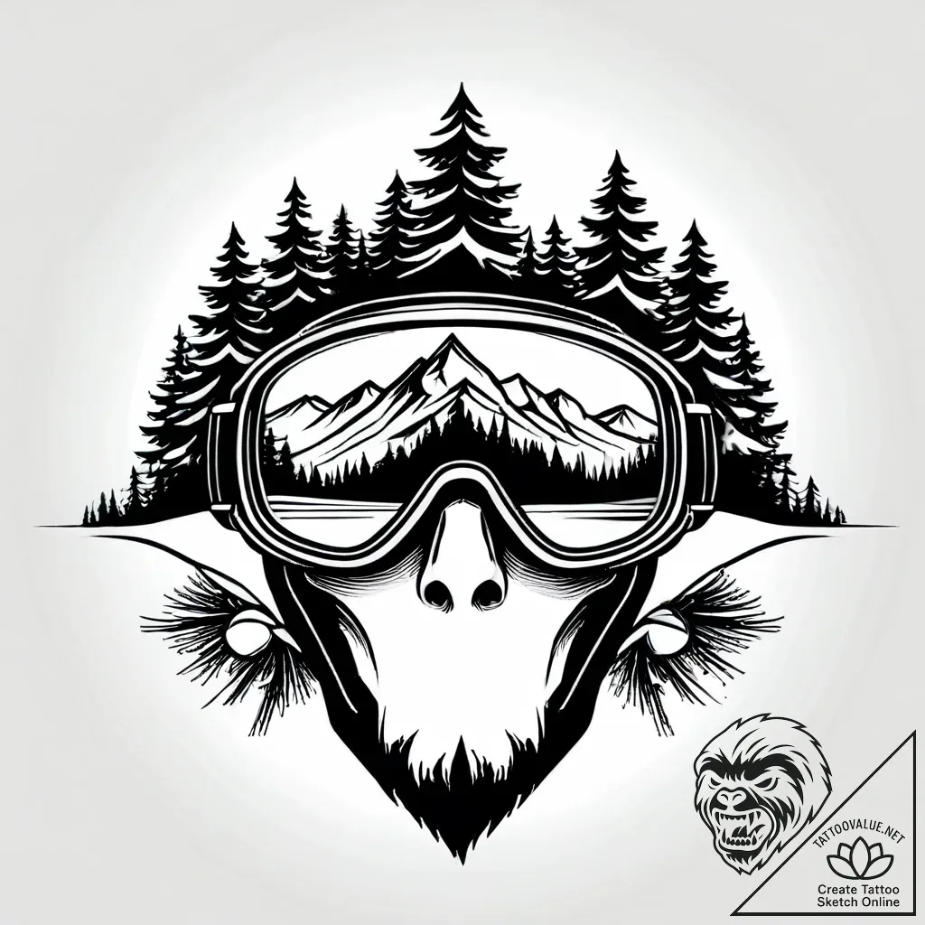 Tat tattoo sketch, skier’s goggles reflecting... - style Jagger Old - tattoo sketch (23.11.2025 22:31)