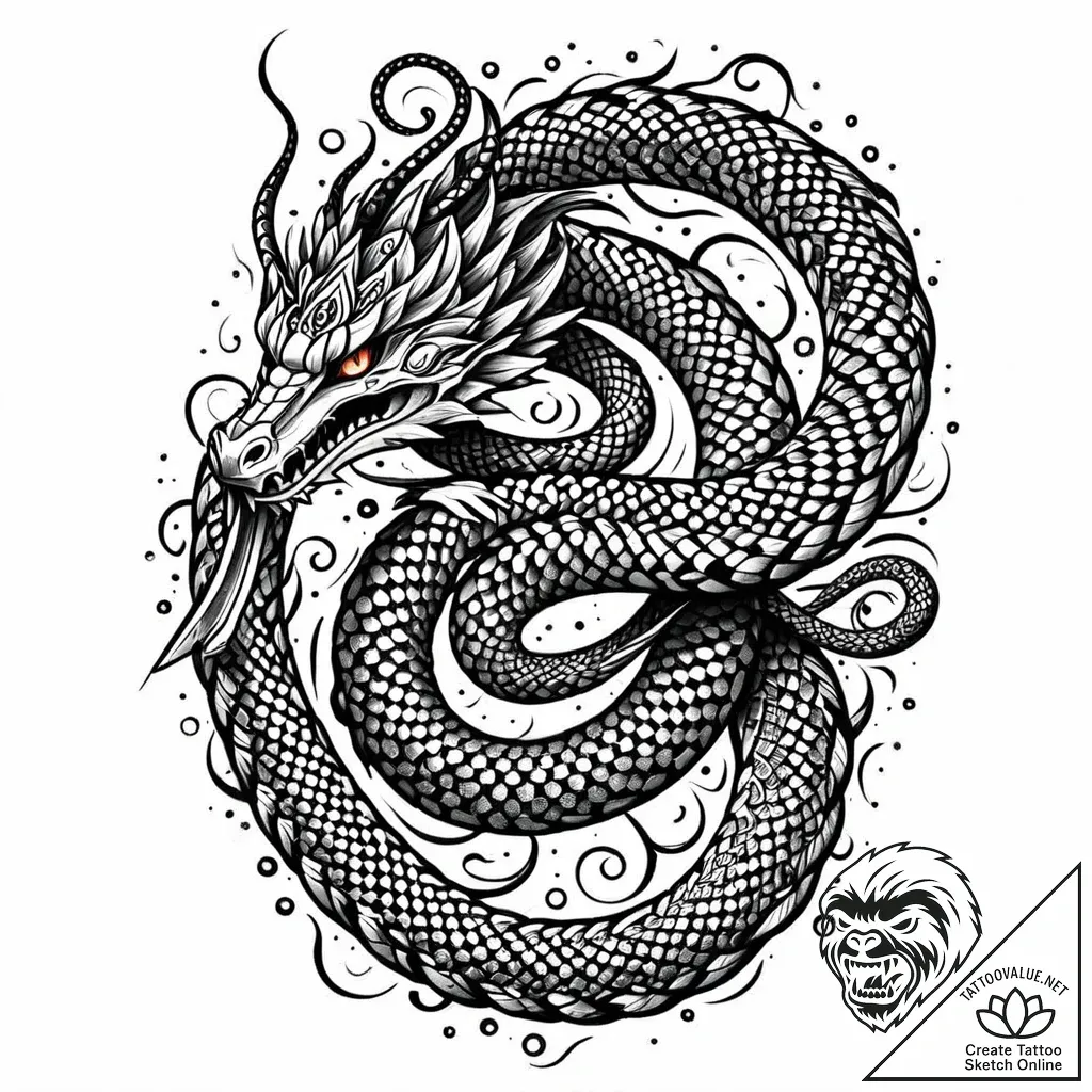 Ashen serpent coiled around sword, artistic t... - style Jaeger Mini - tattoo sketch (23.11.2025 22:39)