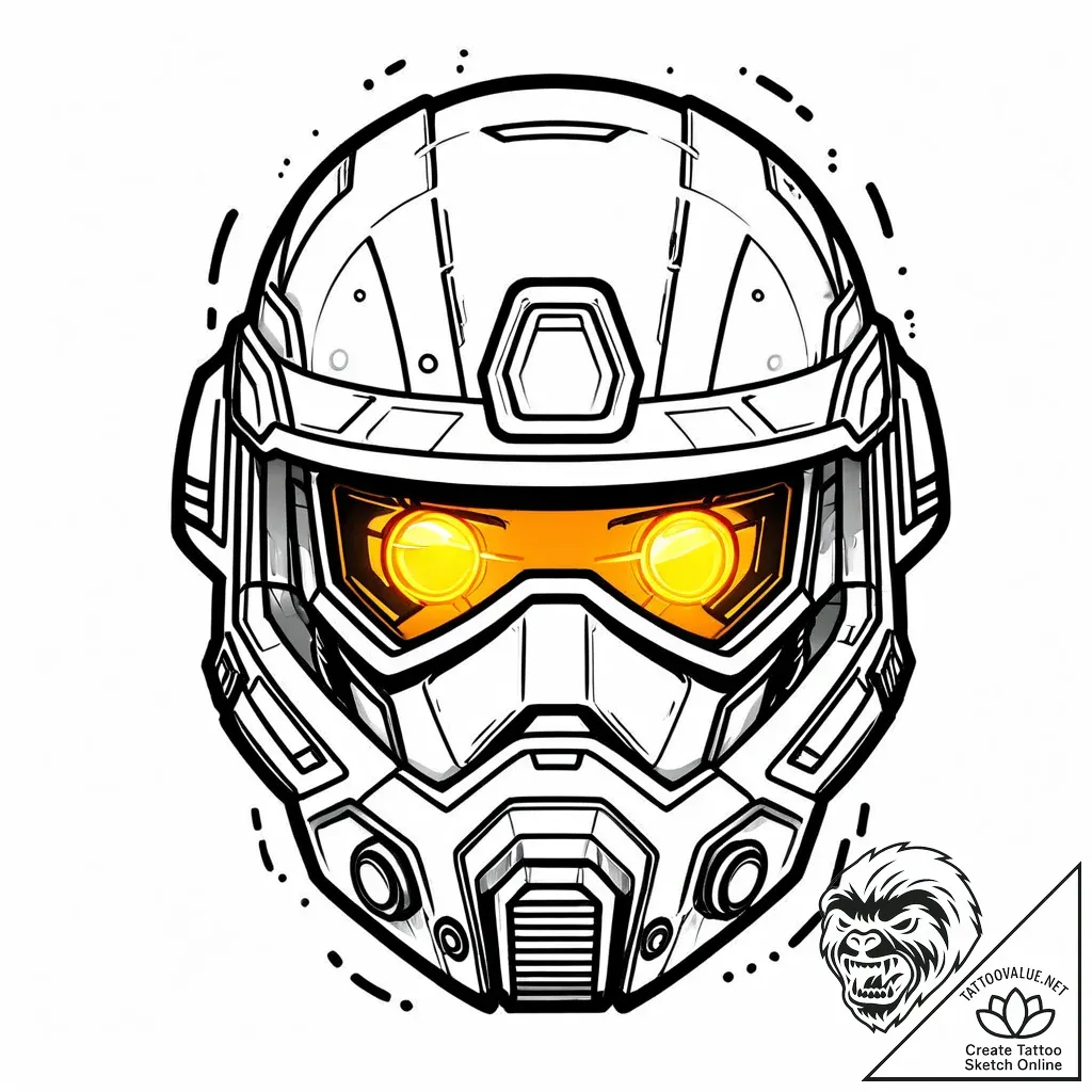 Tattoo design a sleek, futuristic soldier's h... - style Jaeger Mini - tattoo sketch (23.11.2025 23:16)