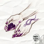 A person’s hands, stained with berry juice af… – style Flux Inscriptions – tattoo sketch (23.11.2025 23:22)