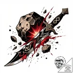 Meteorite blade echoing with runes, tattoo fl… – style Flux Inscriptions – tattoo sketch (23.11.2025 23:34)