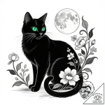 Tattoo sketch, sleek black cat with emerald e… – style Flux Inscriptions – tattoo sketch (23.11.2025 23:46)