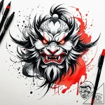Tengu, concept art for tattoo, black and red… – style Jaeger Simple – tattoo sketch (23.11.2025 23:49)