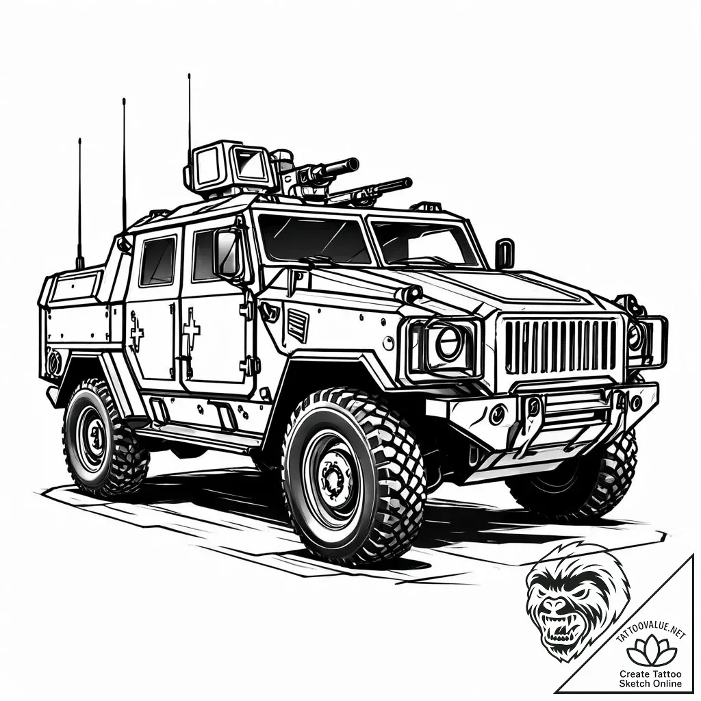 Tattoo design a generic military vehicle outl... - style Jaeger Mini - tattoo sketch (24.11.2025 00:04)