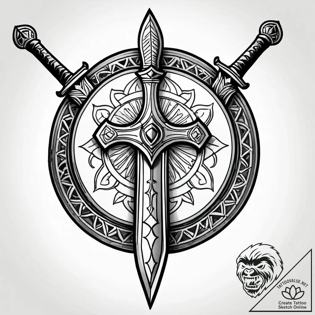 Tat tattoo sketch, ancient sword and shield a... - style Jagger Old - tattoo sketch (24.11.2025 00:31)