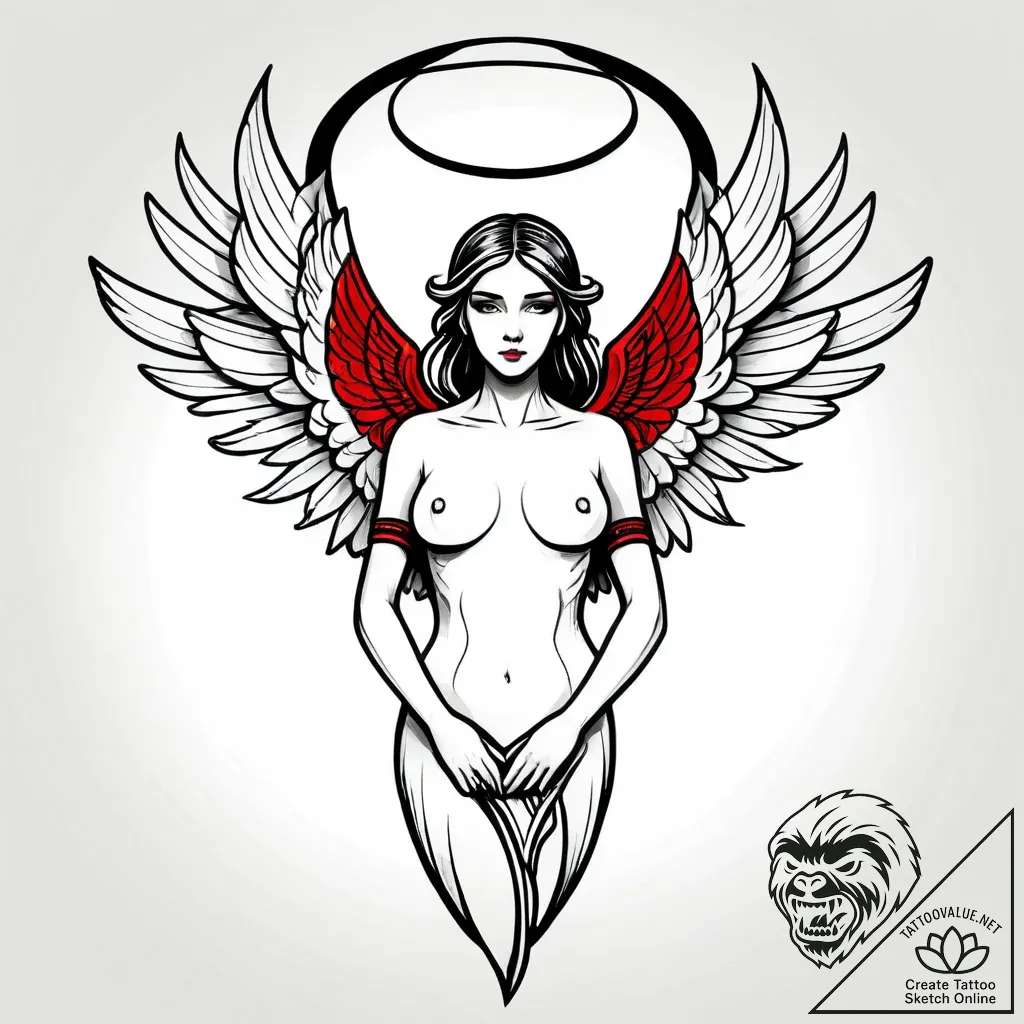ангел, concept art for tattoo, black and red... - style Jagger Old - tattoo sketch (24.11.2025 00:43)