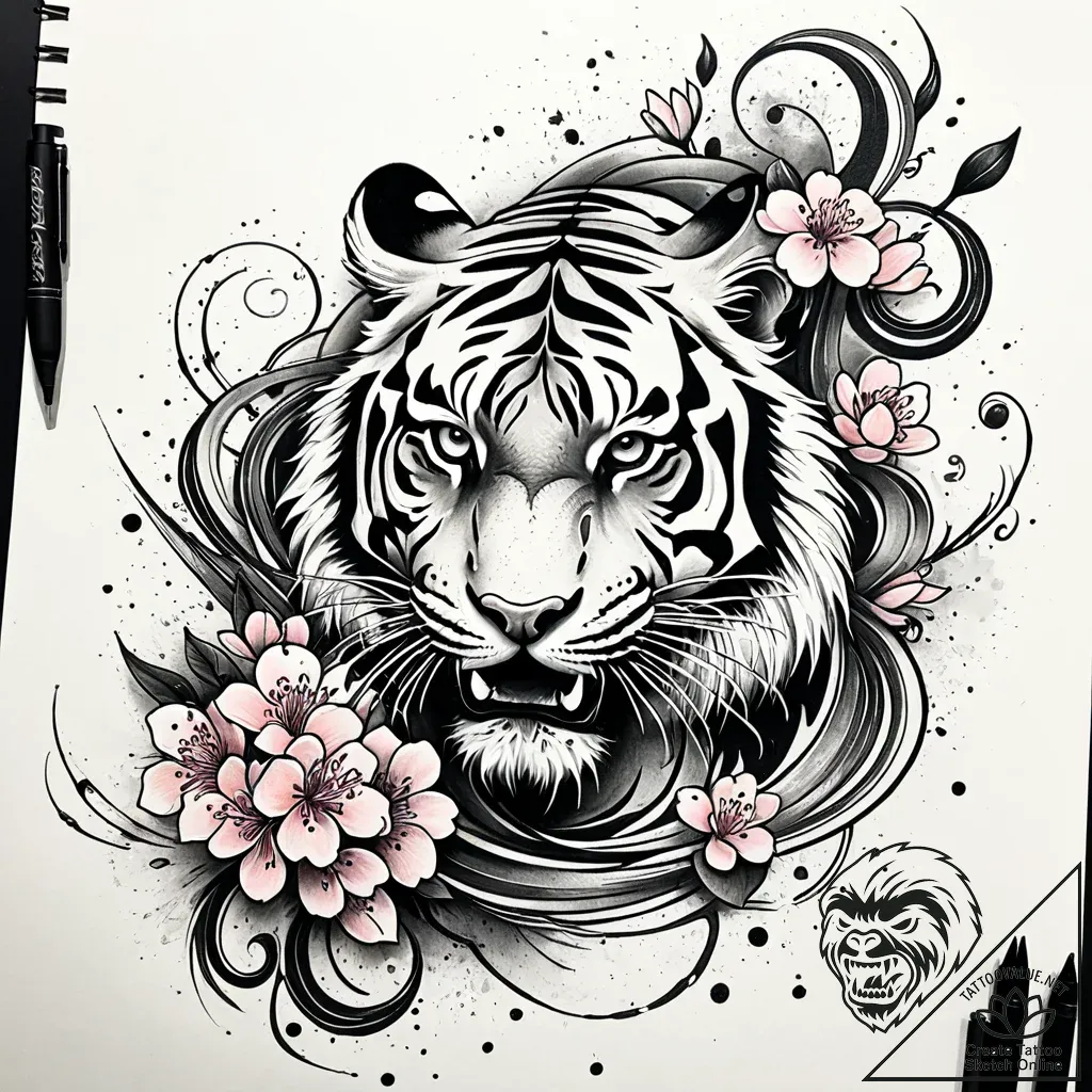 Tattoo sketch, tiger surrounded by swirling s... - style Jaeger Simple - tattoo sketch (24.11.2025 00:48)