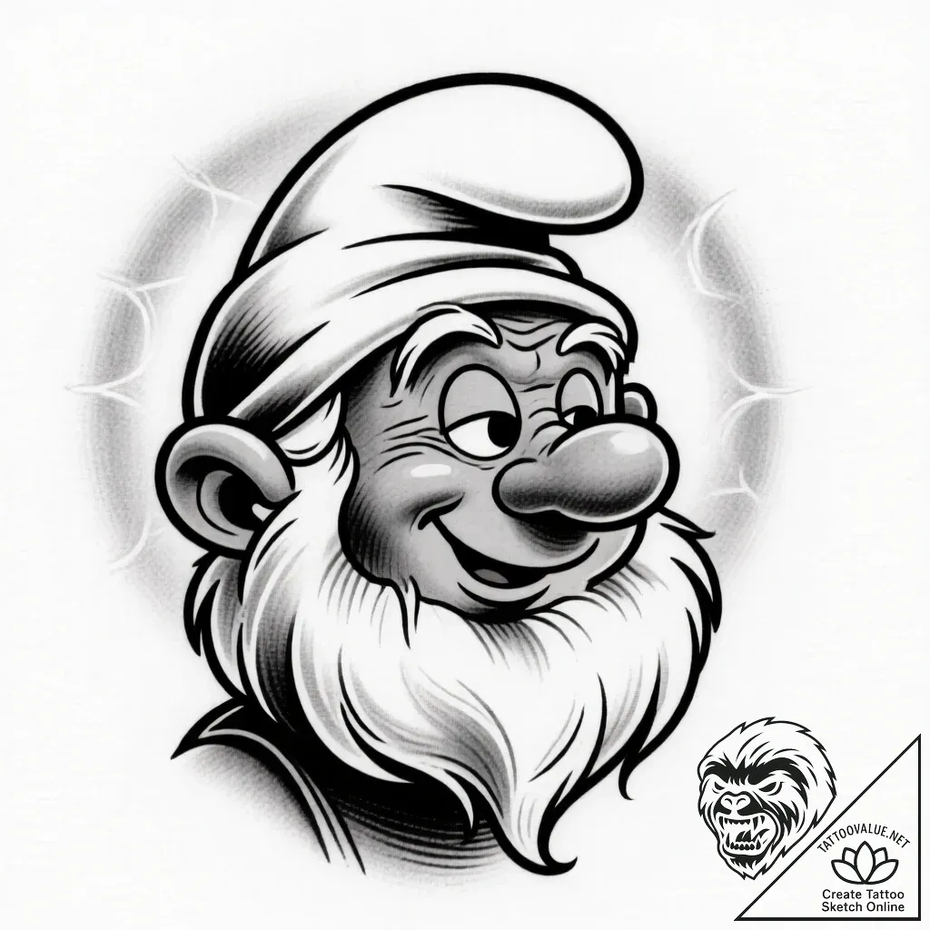 Tattoo sketch, papa smurf with glowing aura,... - style Flux Inscriptions - tattoo sketch (24.11.2025 01:10)