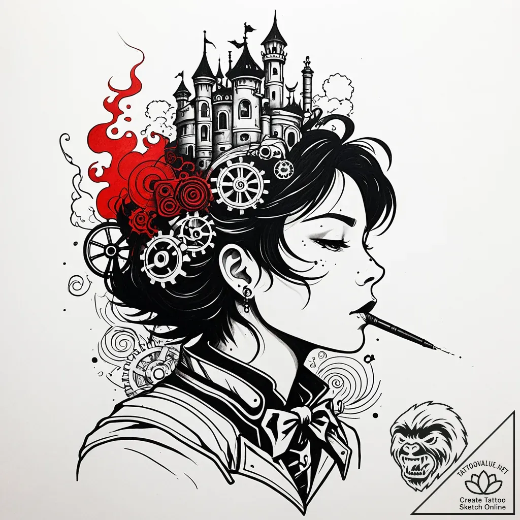 Tattoo sketch, howl’s moving castle silhouett... - style Jaeger Simple - tattoo sketch (24.11.2025 01:12)