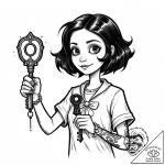 Tattoo sketch, coraline holding glowing key,… – style Jaeger Mini – tattoo sketch (24.11.2025 01:15)