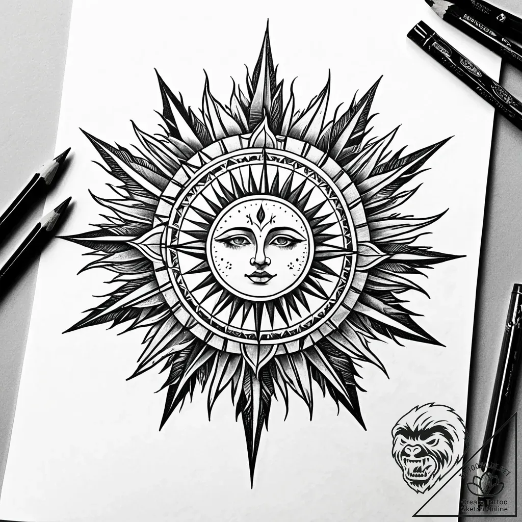 Sun flare tearing through void, tattoo line a... - style Jaeger Simple - tattoo sketch (24.11.2025 01:36)