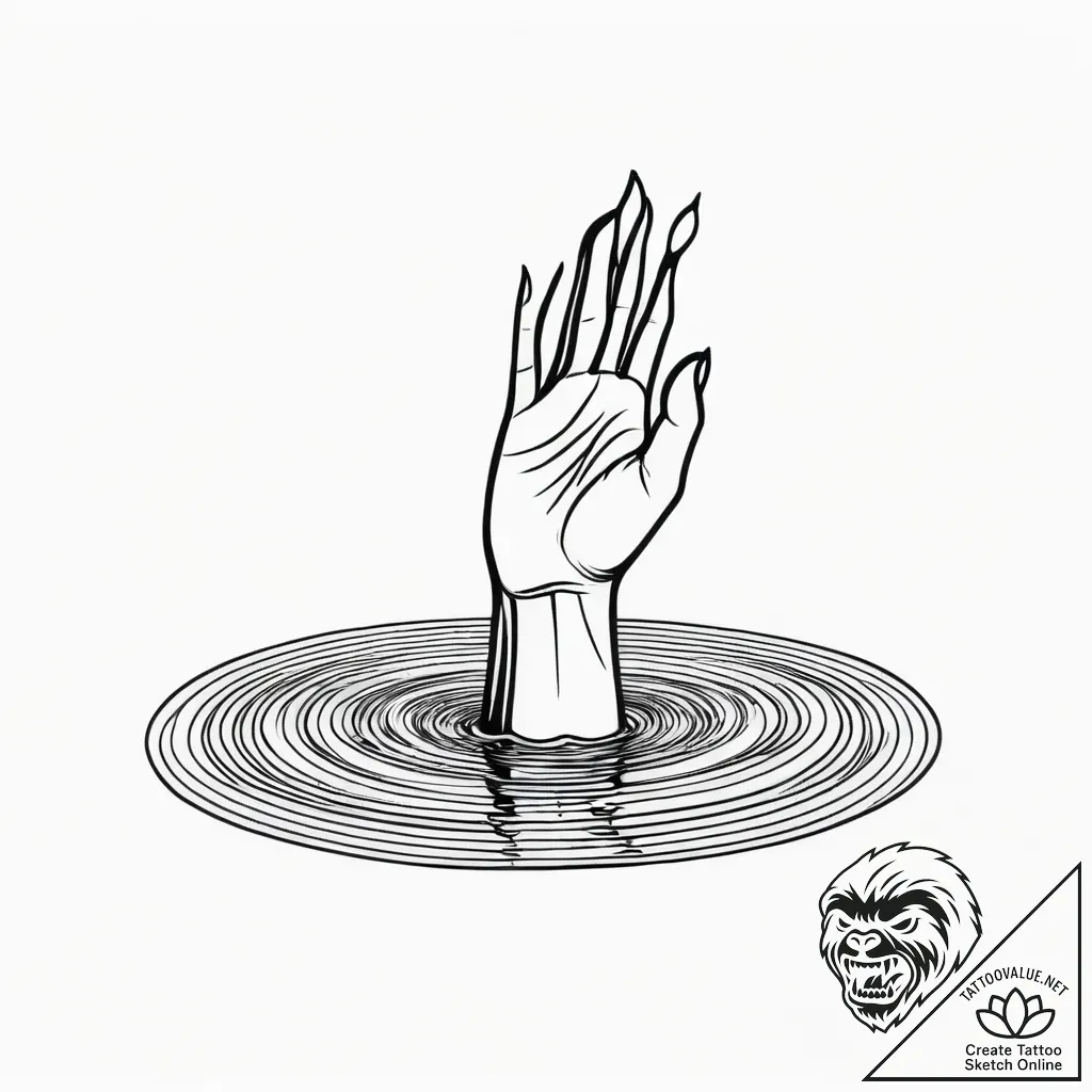 A hand reaching out to touch the surface of w... - style Jagger Old - tattoo sketch (24.11.2025 01:43)