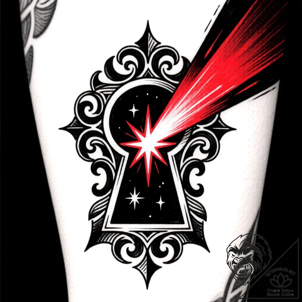 Keyhole from which a beam of starlight is esc... - style Flux Inscriptions - tattoo sketch (24.11.2025 01:46)